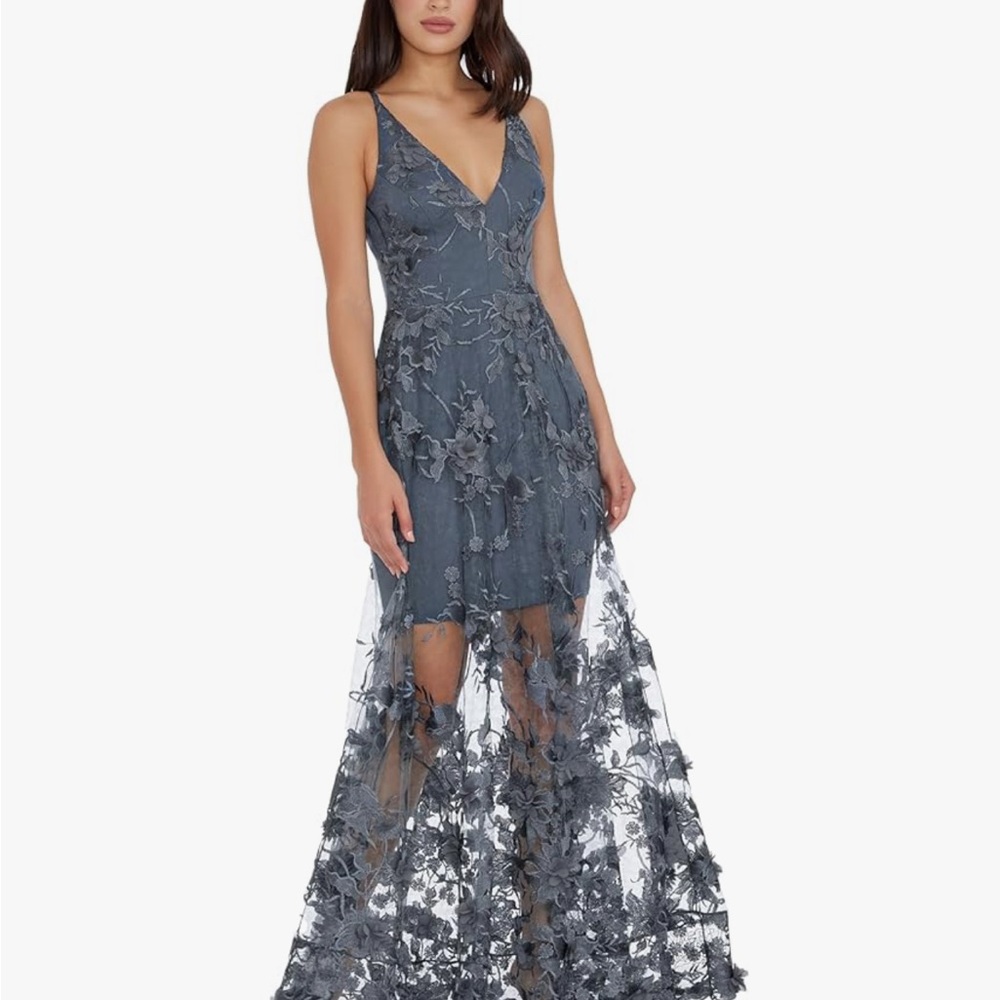 Dress the Population, gray lace, High Low Dress. mother of the bride gorgeous. - Picture 3 of 6
